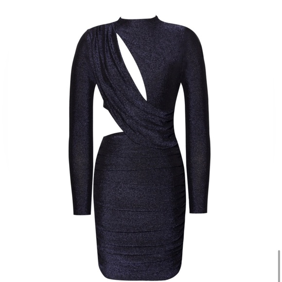MISS CIRCLE Reva Deep Blue Metallic Long Sleeve Cutout Dress COCKTAIL MINI S 4-6 - Picture 6 of 6